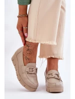 Kůže Wedge Mokasíny Béžove Felicita