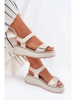 Dámské Sandály Na Klinu A Platformě S Ozdobami S.Barski HY056 Béžové