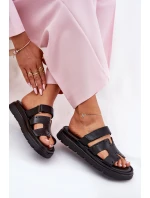 Dámské Pantofle Z Přírodní Kůže Na Platformě Zazoo 40440 Černé