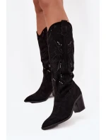 Dámské kozačky s podpatkem z eko semiše Černé Coretta