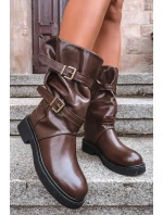 Dámské kozačky ke kolenům s pásky a sponami Halvessa – hnědé