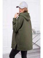 Dámská zateplená mikina s kapucí 9380 Khaki zelená - K-Fashion