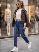 Dámské džíny s páskem, střih mom fit, modré, FashionStreet UY3118