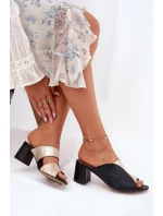 Kožené Dámské Klapky Na Podpatku Maciejka Černozlaté 06943-25
