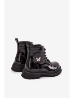 Zateplené dětské boty na zip lakované černé Alverina