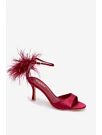 Sandály Na Podpatku S Péřím Bordové Caelina
