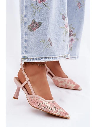 Sandály na podpatku s květinami Růžové Kelmira