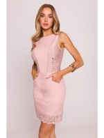 M864 Mini šaty s krajkovými panely - pudrové