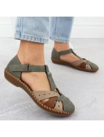 Dámské pohodlné sandály na suchý zip se zabudovanou špičkou zelené Rieker M1655-54