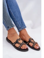 Zdobené Ploché Dámské Sandály Černé Adivrae