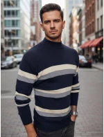 Pánský pruhovaný svetr s polovičním rolákem tmavě modrý FashionStreet WX2126 Pánský pruhovaný svetr s polovičním rolákem tmavě modrý FashionStreet WX2126