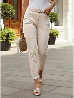Dámské džínové kalhoty Mom Fit s páskem, béžové, FashionStreet UY3085