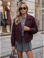 Krátký dámský dvouřadý kabát v bordové barvě FashionStreet TY6024 Krátký dámský dvouřadý kabát v bordové barvě FashionStreet TY6024
