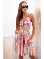 Dámské boho viskózové šaty se zavazováním kolem krku fialka