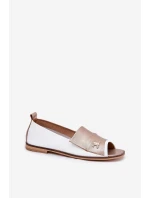 Kožené Elegantní Baletky S Otevřenými Prsty Bílá-Zlatá Zazoo 1865 Kožené Elegantní Baletky S Otevřenými Prsty Bílá-Zlatá Zazoo 1865