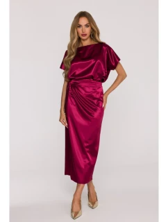 M887 Saténové šaty zavinovacího střihu - bordó