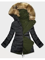 Dámská oboustranná zimní bunda khaki černá (w557-1big) Dámská oboustranná zimní bunda khaki černá (w557-1big)