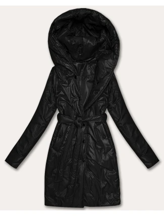 Černý dámský prošívaný kabát s páskem S'West (B8508-1)