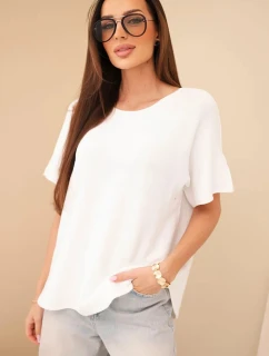 Dámský svetr s krátkým rukávem volného střihu bílý