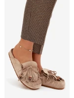 Dámské pantofle Mule s třásněmi a korálky Béžové Belissa