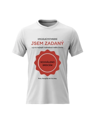 Pánské bavlněné tričko s potiskem - JSEM ZADANÝ - bílé