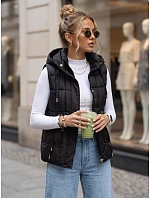 Dámská prošívaná vesta s kapucí, černá, FashionStreet TY5973 Dámská prošívaná vesta s kapucí, černá, FashionStreet TY5973