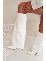 Zateplené kozačky na jehlovém podpatku s ohrnutým svrškem bílé Tamonia Zateplené kozačky na jehlovém podpatku s ohrnutým svrškem bílé Tamonia