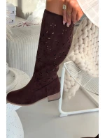 Otevřené dámské vysoké boty na kostku čokoládové Helinna Otevřené dámské vysoké boty na kostku čokoládové Helinna