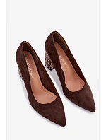 Semišové lodičky na ozdobném sloupku Sergio Leone PB216 Hnědé