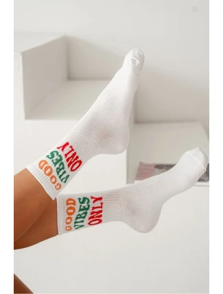 Skarpetki Damskie Z Napisem Good Vibes Only Białe