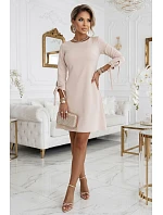 195-12 ALICE Trapézové mini šaty s mašlí a vázanými rukávy - béžové