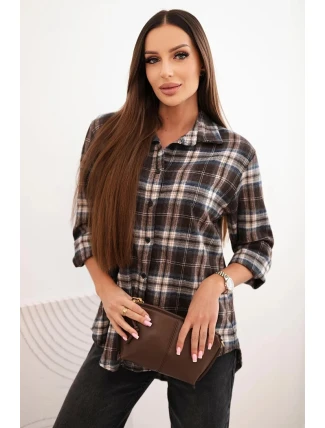 Dámská bavlněná košile s delším zadním dílem hnědá