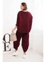 Dámský komplet teplákový z silnějšího materiálu se širokými nohavicemi bordový