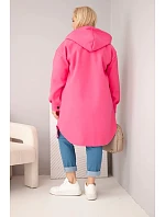 Dámský kabát Plus Size s kapucí zapínaný na knoflíky růžový