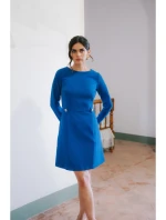 S419 Šaty s ozdobnými knoflíky v pase - královská modř