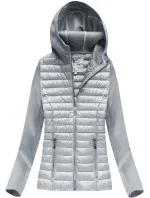 Šedá dámská prošívaná bunda z různých prošívaných materiálů (18019)