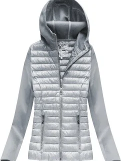 Šedá dámská prošívaná bunda z různých prošívaných materiálů (18019)