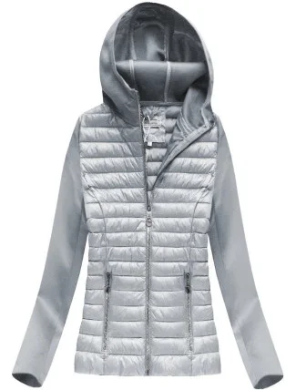 Šedá dámská prošívaná bunda z různých prošívaných materiálů (18019)