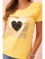 Dámská bavlněná blůza s volánkem a srdcem z kamínků žlutá Dámská bavlněná blůza s volánkem a srdcem z kamínků žlutá
