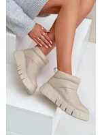 Zazoo 60470 Kožené boty zateplené vlnou na platformě světle béžové