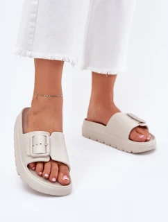 Dámské Pěnové Pantofle Na Platformě S Přezkou Béžové Viasara