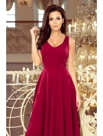 Dlouhé dámské šaty v bordó barvě s dekoltem model 7470385
