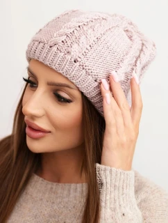 Dámská zimní čepice z vlny s copánkovým vzorem K452 fialová