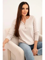 Dámská bavlněná blůza s dlouhým rukávem a knoflíky u výstřihu béžová