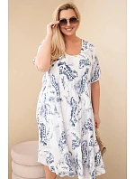 Dámské viskózové šaty Plus Size s krátkým rukávem a paisley vzorem bílé