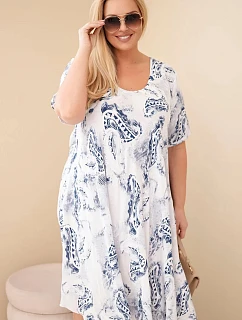 Dámské viskózové šaty Plus Size s krátkým rukávem a paisley vzorem bílé