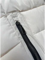 Dámská prošívaná bunda v barvě ecru pro přechodné období s kožešinou u kapuce S'west (B8301-26)