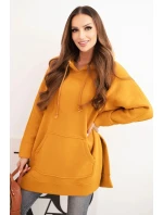Zateplená mikina s rozparky na bocích musztardová