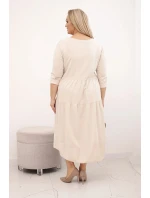 Dámská bavlněná sukni Plus Size s volány a ohrnutými rukávy béžová Dámská bavlněná sukni Plus Size s volány a ohrnutými rukávy béžová