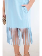 Dámské bavlněné šaty s výstřihem do V a s třásněmi Plus Size modrá